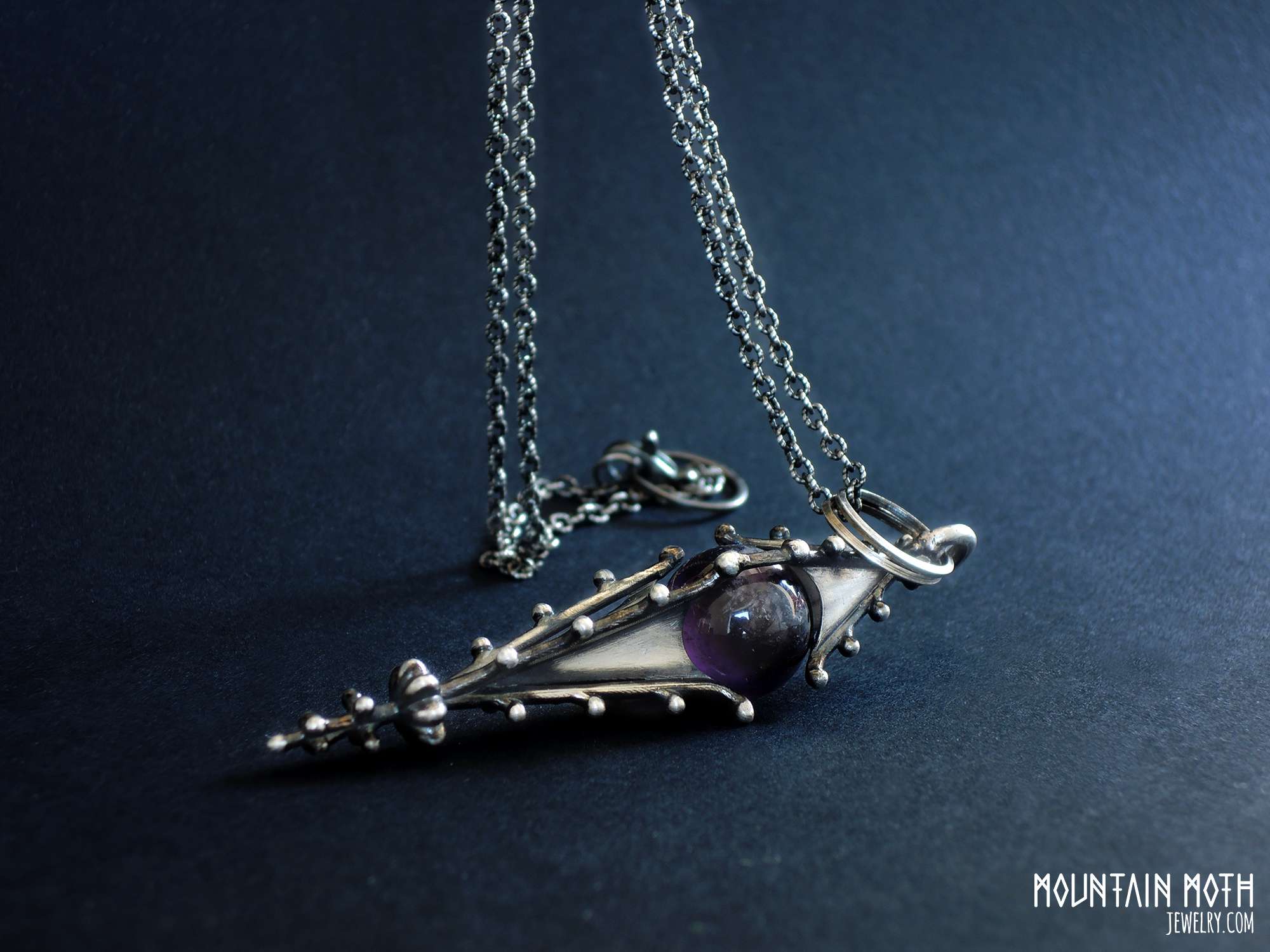 Silver Gothic Pendulum Amethyst Necklace